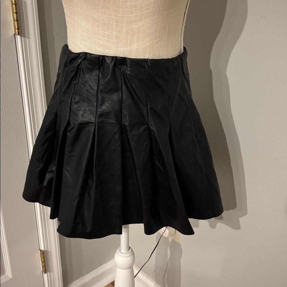 Black Faux Leather Pleated Mini Skirt